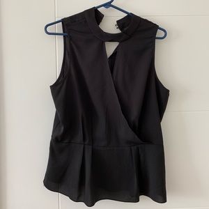 Black cross high neck peplum blouse